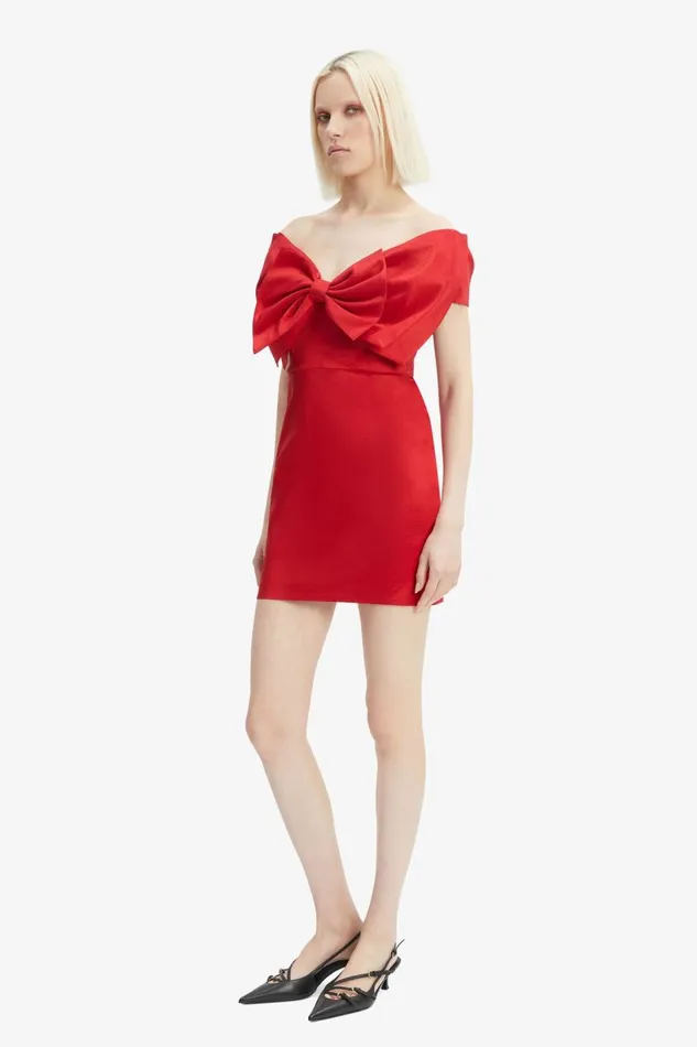 Bardot Party Dresses Women Mini Bow Dress In Fire Red Fire Red Bardot Party Dresses Women Mini Bow Dress In Fire Red Fire Red