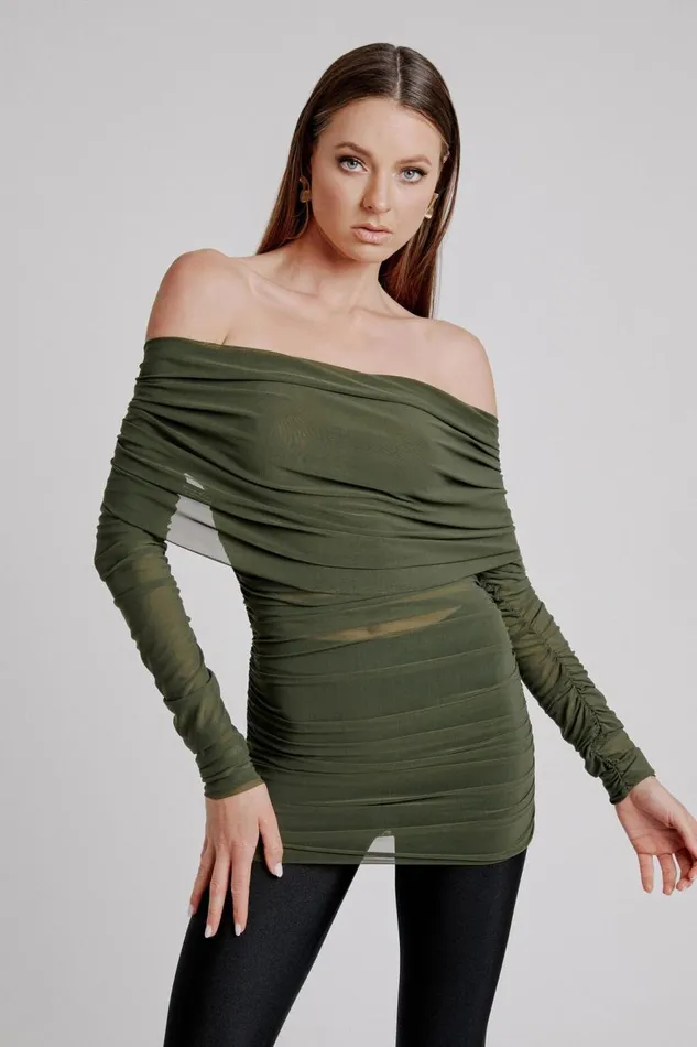 Bardot Party Tops Women Camelia Mesh Top In Khaki Khaki