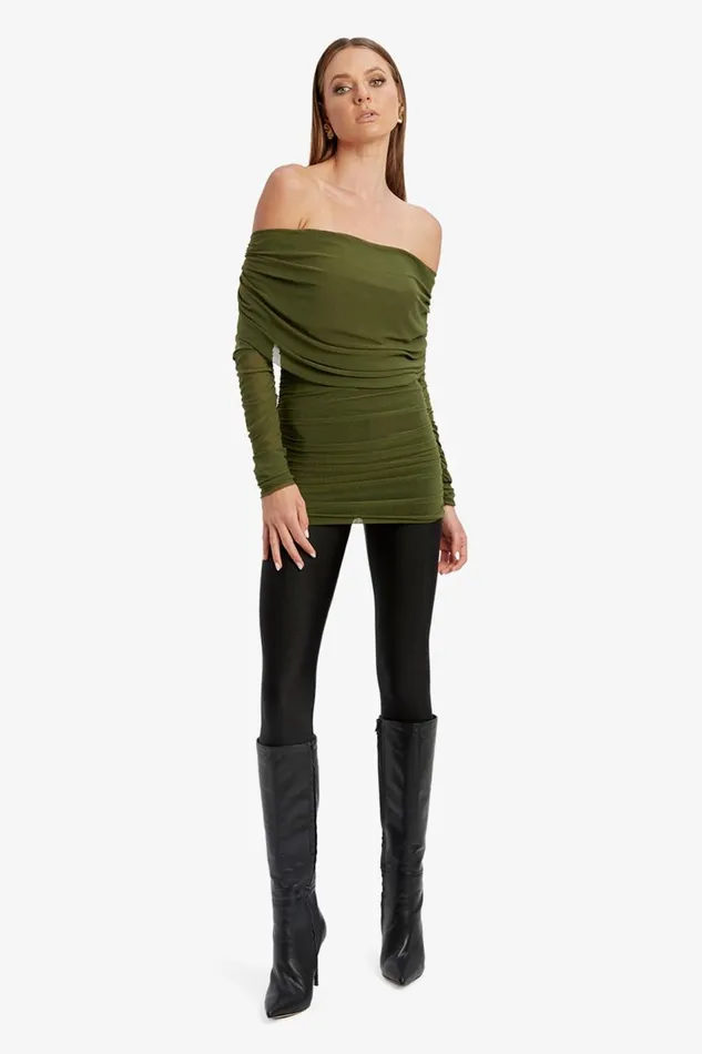 Bardot Party Tops Women Camelia Mesh Top In Khaki Khaki Bardot Party Tops Women Camelia Mesh Top In Khaki Khaki