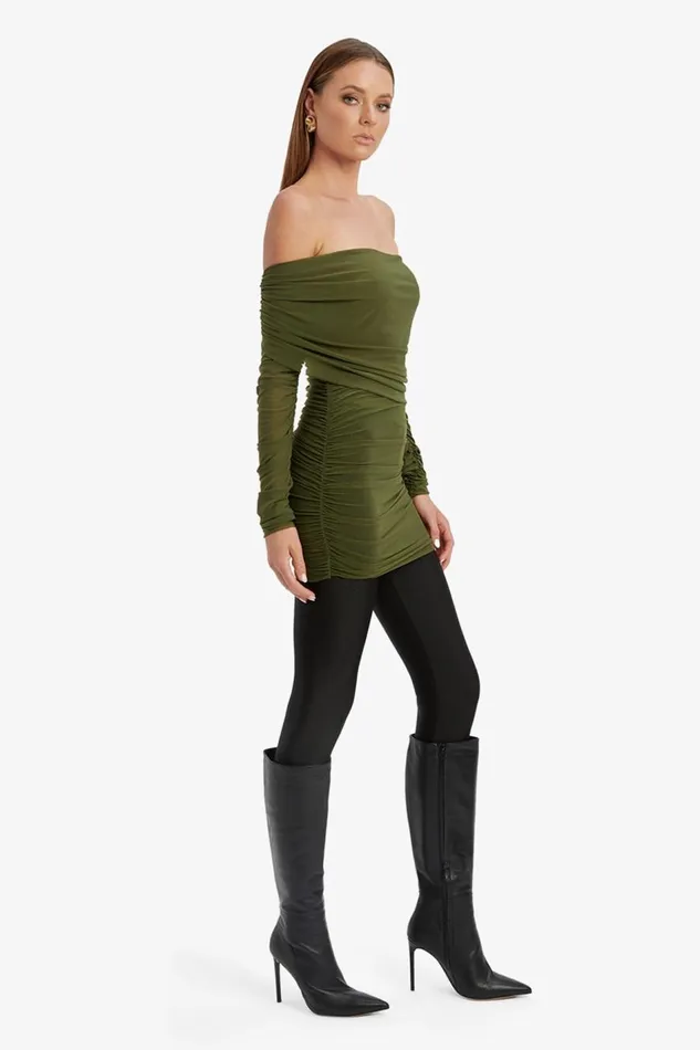Bardot Party Tops Women Camelia Mesh Top In Khaki Khaki Bardot Party Tops Women Camelia Mesh Top In Khaki Khaki