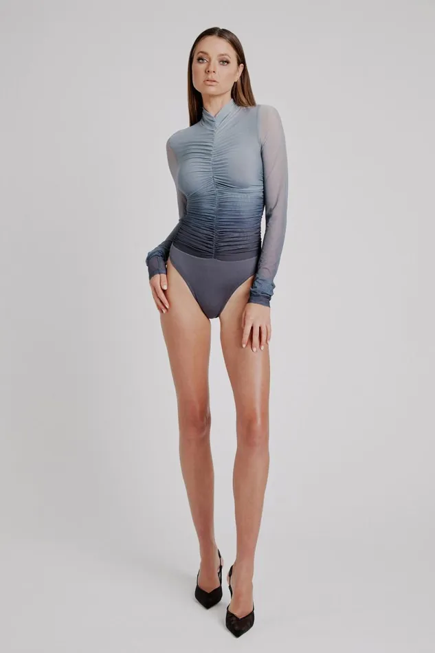Bardot Party Tops Women Charis Mesh Bodysuit In Grey Ombre Grey Ombre