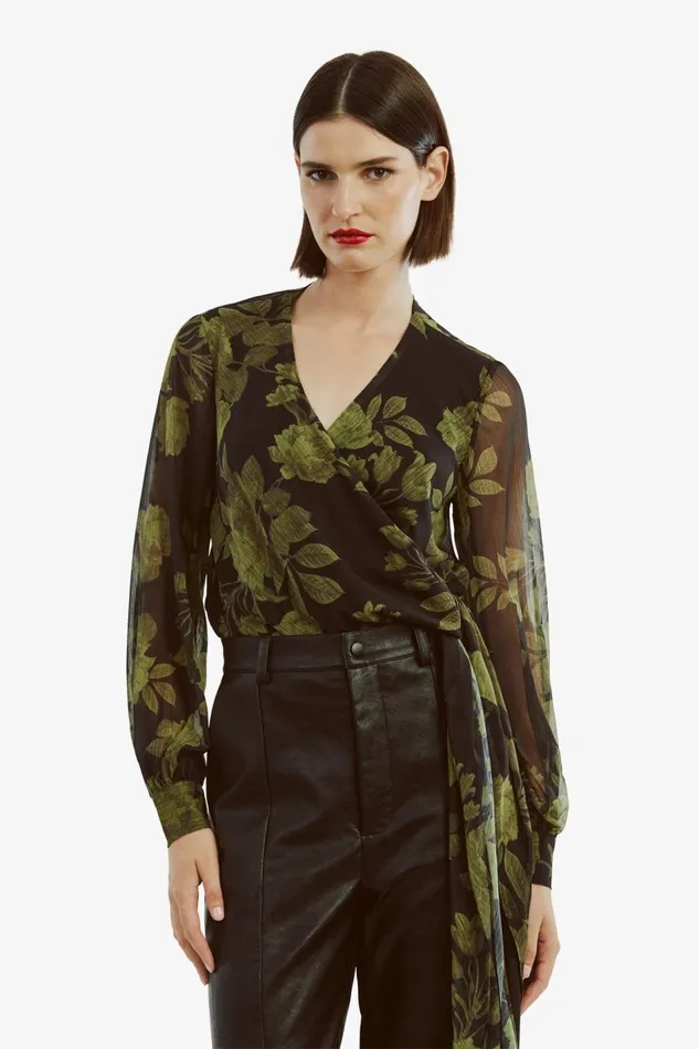Bardot Party Tops Women Diana Wrap Top In Green Flo Green Flo Bardot Party Tops Women Diana Wrap Top In Green Flo Green Flo