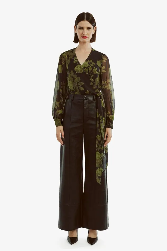 Bardot Party Tops Women Diana Wrap Top In Green Flo Green Flo Bardot Party Tops Women Diana Wrap Top In Green Flo Green Flo