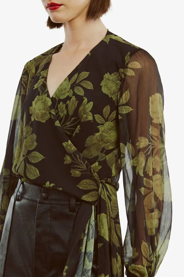 Bardot Party Tops Women Diana Wrap Top In Green Flo Green Flo Bardot Party Tops Women Diana Wrap Top In Green Flo Green Flo