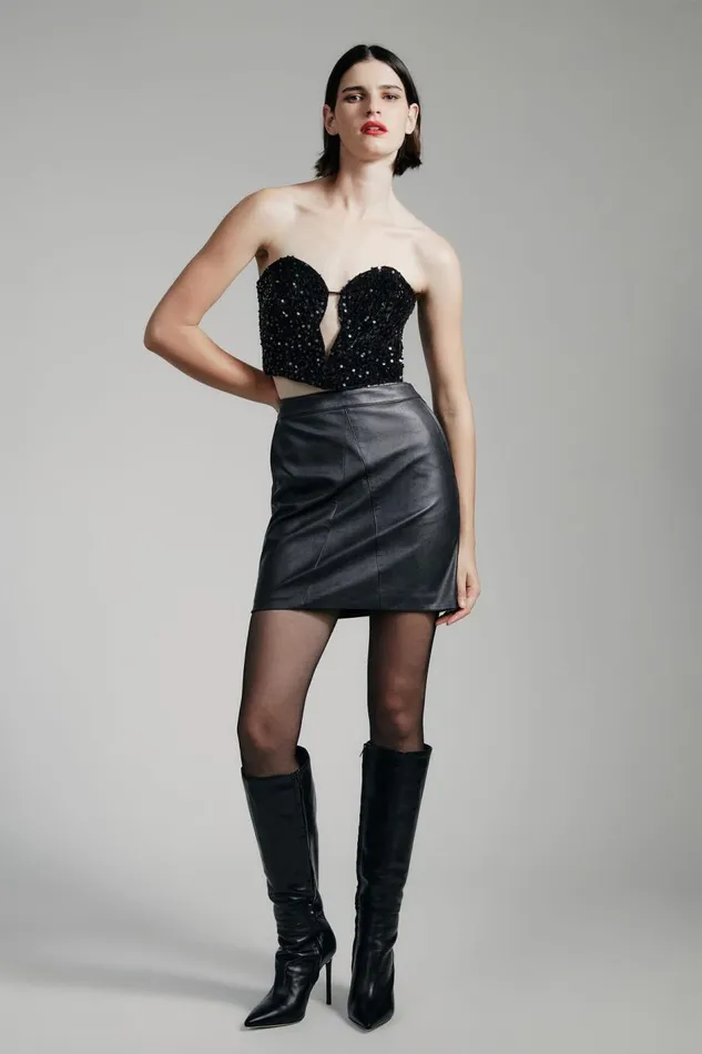 Bardot Party Tops Women Eleni Velvet Sequin Bustier In Black Sqn Black Sqn