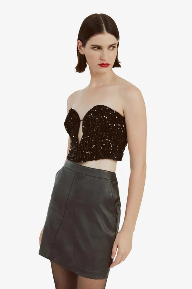 Bardot Party Tops Women Eleni Velvet Sequin Bustier In Black Sqn Black Sqn Bardot Party Tops Women Eleni Velvet Sequin Bustier In Black Sqn Black Sqn