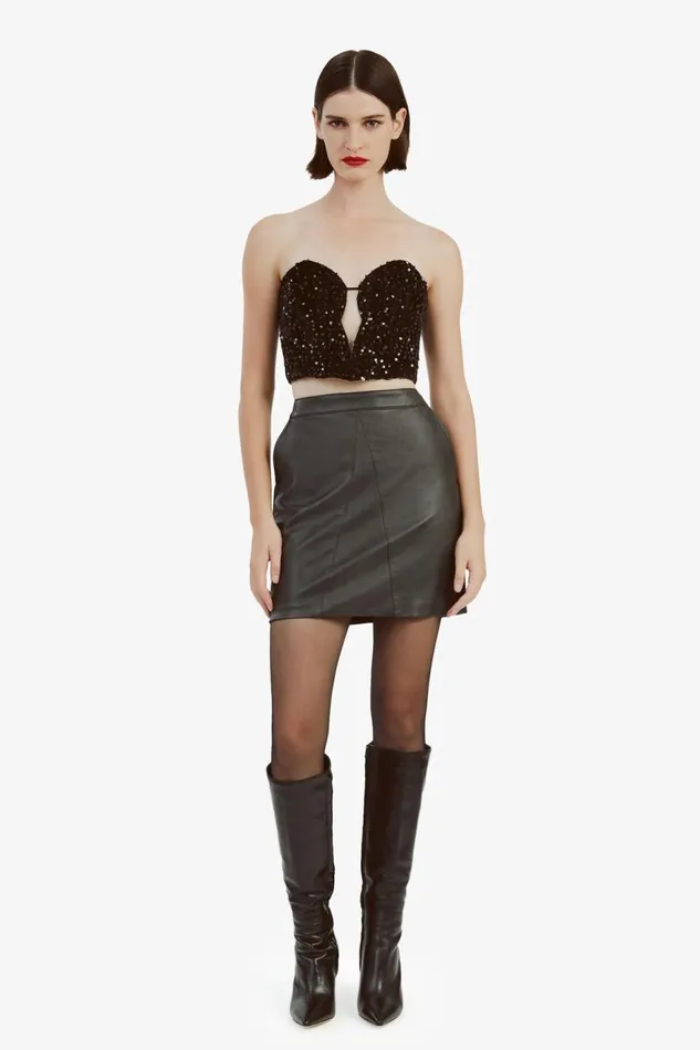 Bardot Party Tops Women Eleni Velvet Sequin Bustier In Black Sqn Black Sqn Bardot Party Tops Women Eleni Velvet Sequin Bustier In Black Sqn Black Sqn