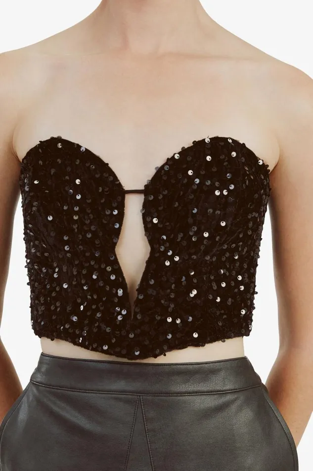 Bardot Party Tops Women Eleni Velvet Sequin Bustier In Black Sqn Black Sqn Bardot Party Tops Women Eleni Velvet Sequin Bustier In Black Sqn Black Sqn