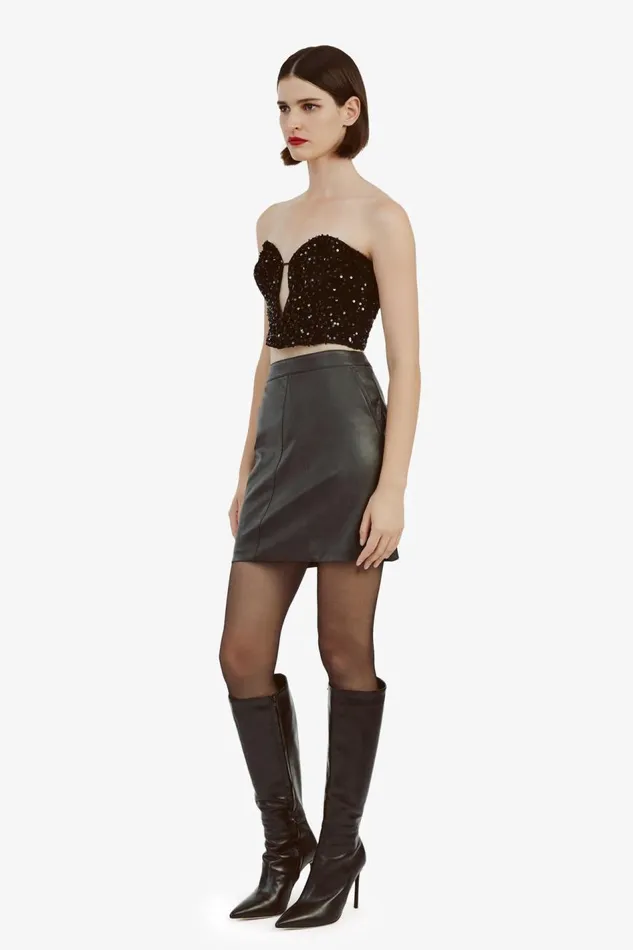 Bardot Party Tops Women Eleni Velvet Sequin Bustier In Black Sqn Black Sqn Bardot Party Tops Women Eleni Velvet Sequin Bustier In Black Sqn Black Sqn