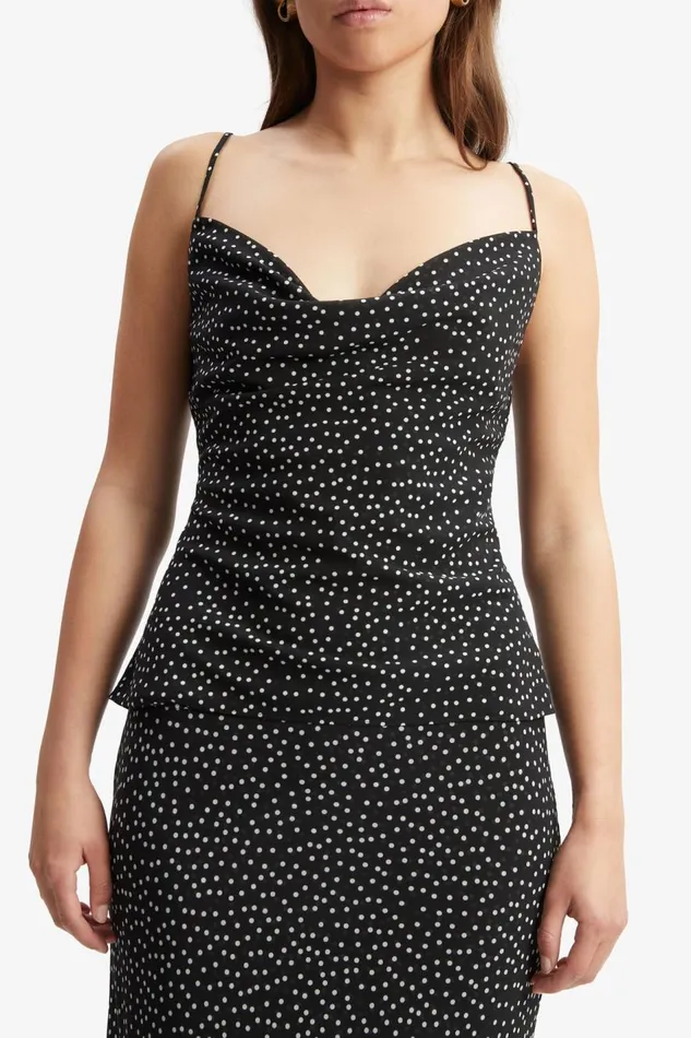 Bardot Party Tops Women Monroe Cowl Neck Spot Cami In Black Spot Black Spot Bardot Party Tops Women Monroe Cowl Neck Spot Cami In Black Spot Black Spot