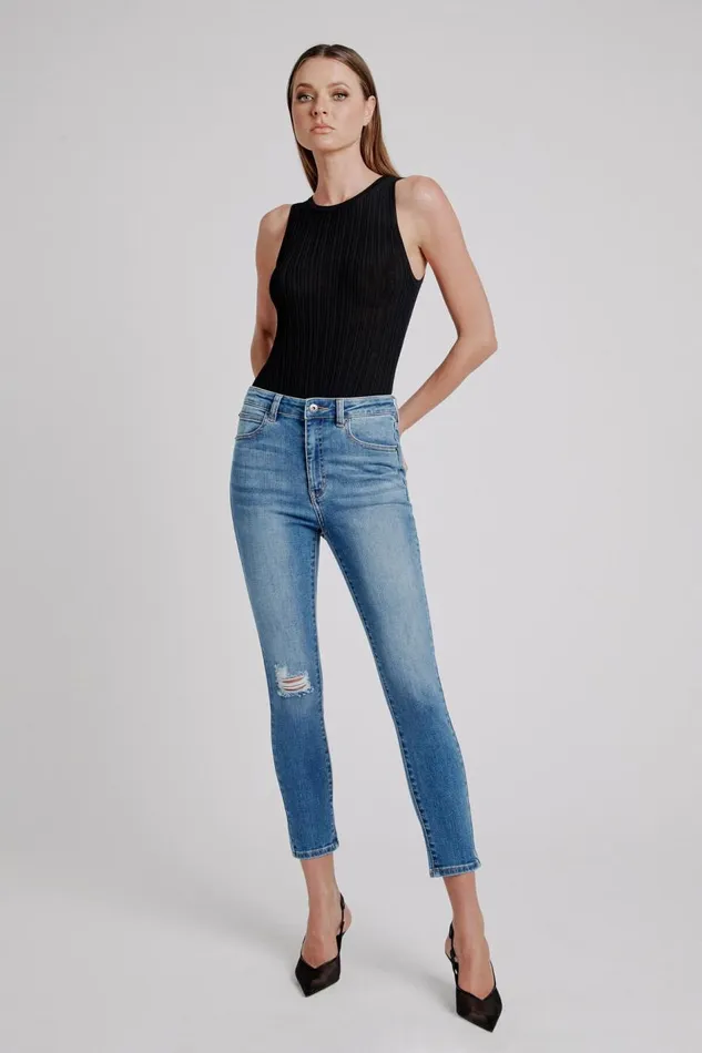 Bardot Skinny Jean Women Khloe Hi Crop Jeans In Dark Denim Dark Denim