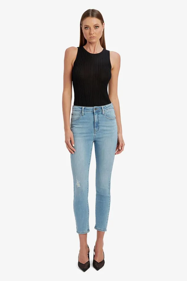Bardot Skinny Jean Women Khloe Hi Crop Rip Jeans In Light Denim Light Denim Bardot Skinny Jean Women Khloe Hi Crop Rip Jeans In Light Denim Light Denim