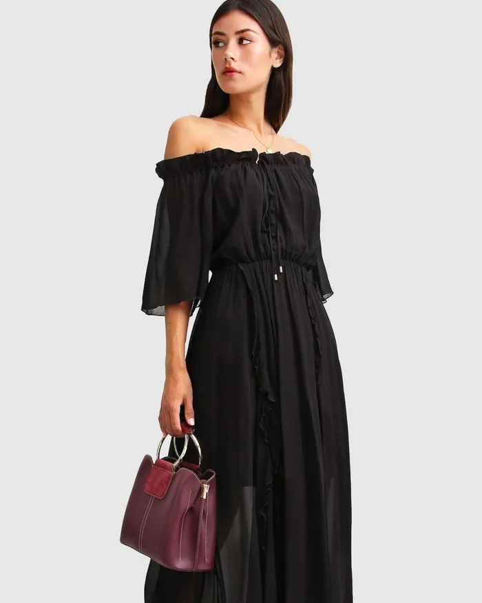 Belle and Bloom Amour Amour Ruffled Midi Dress 8211 Black Women Dresses