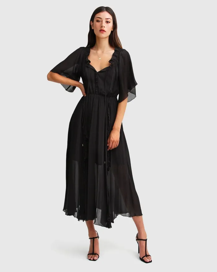 Belle and Bloom Amour Amour Ruffled Midi Dress 8211 Black Women Dresses