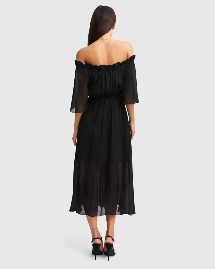 Belle and Bloom Amour Amour Ruffled Midi Dress 8211 Black Women Dresses