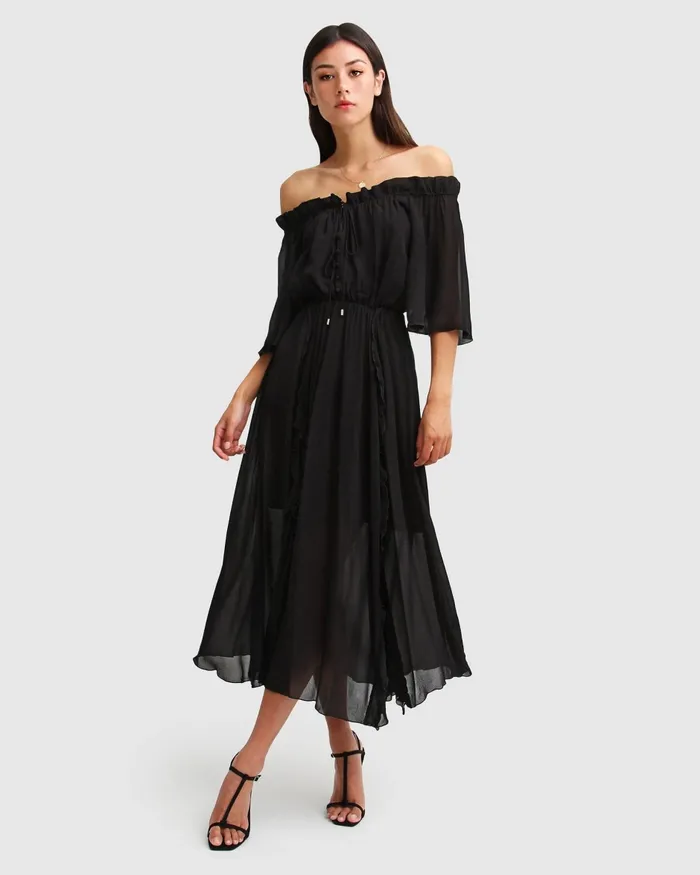 Belle and Bloom Amour Amour Ruffled Midi Dress 8211 Black Women Dresses