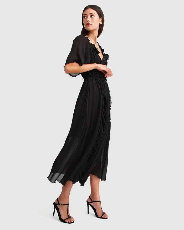 Belle and Bloom Amour Amour Ruffled Midi Dress 8211 Black Women Dresses
