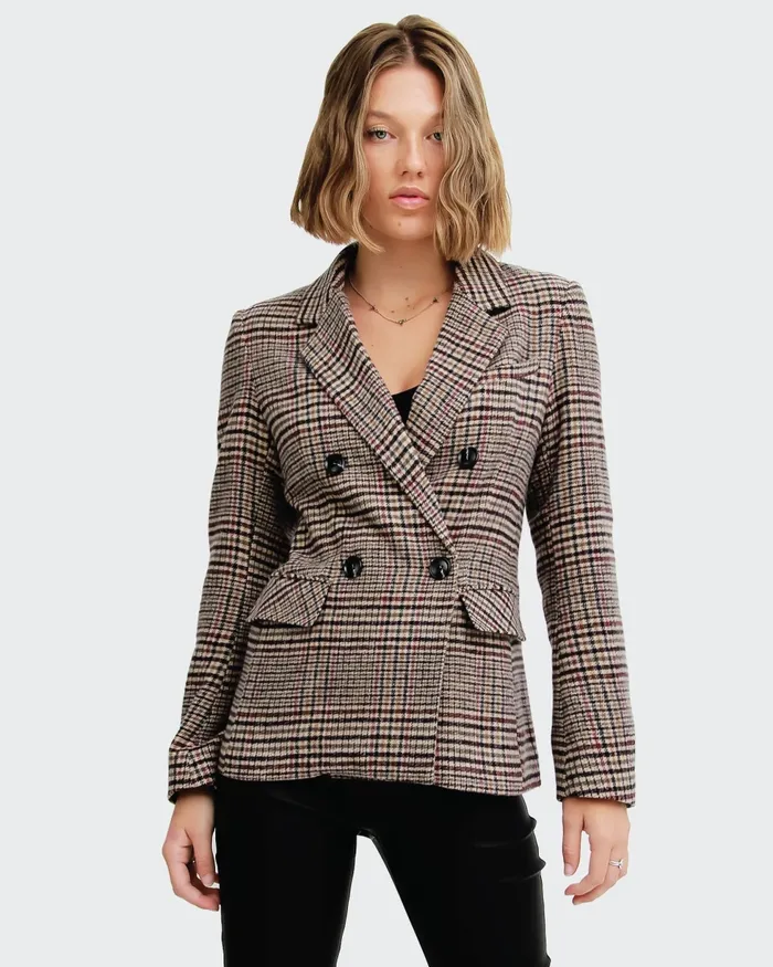 Belle and Bloom Piccadilly Wool Blend Plaid Blazer 8211 Oat Women Coats and Jackets