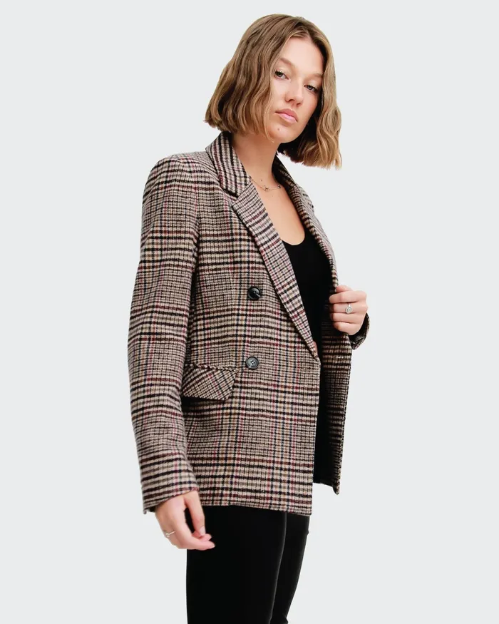 Belle and Bloom Piccadilly Wool Blend Plaid Blazer 8211 Oat Women Coats and Jackets