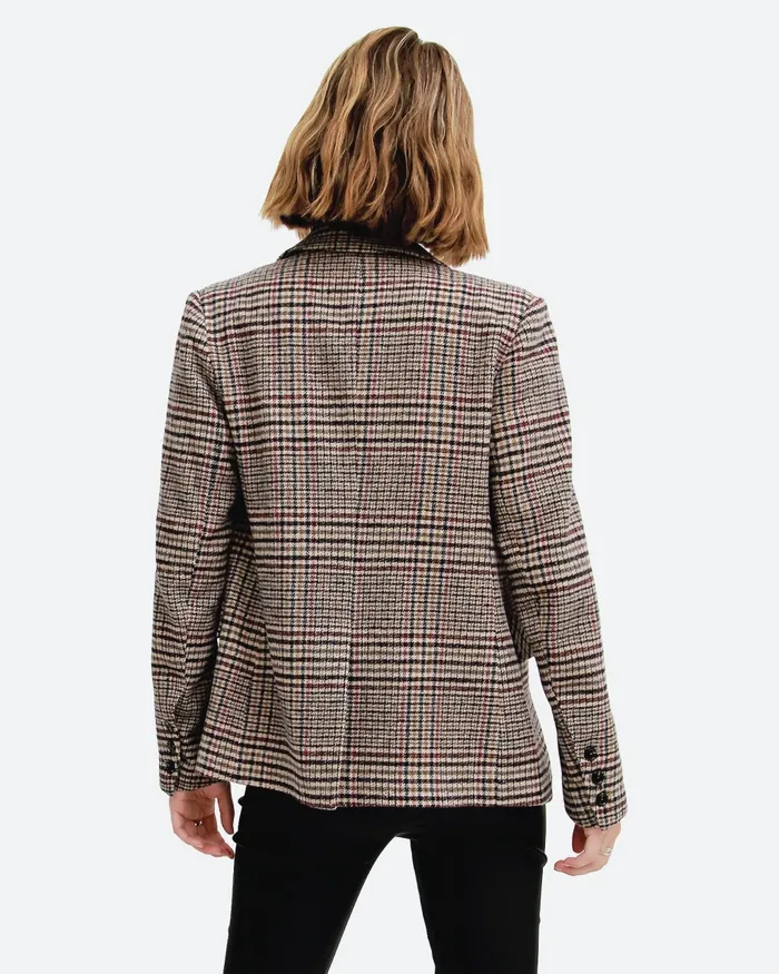 Belle and Bloom Piccadilly Wool Blend Plaid Blazer 8211 Oat Women Coats and Jackets