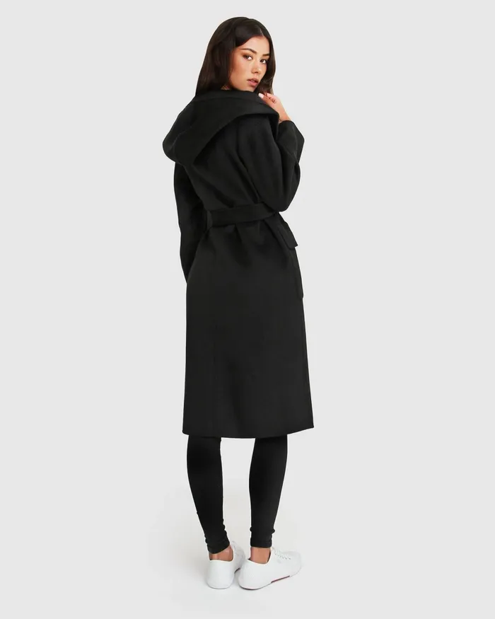 Belle and Bloom Runaway Wool Blend Robe Coat 8211 Black Women Coats and Jackets