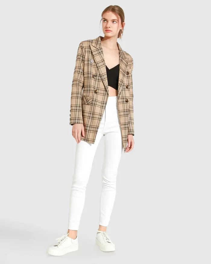 Belle and Bloom Too Cool For Work Plaid Blazer 8211 Camel Women Coats and Jackets