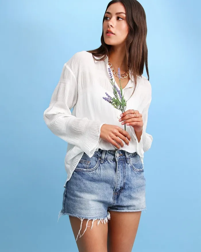 Belle and Bloom Tops Women Yoko Shirred Chiffon Blouse 8211 Cream