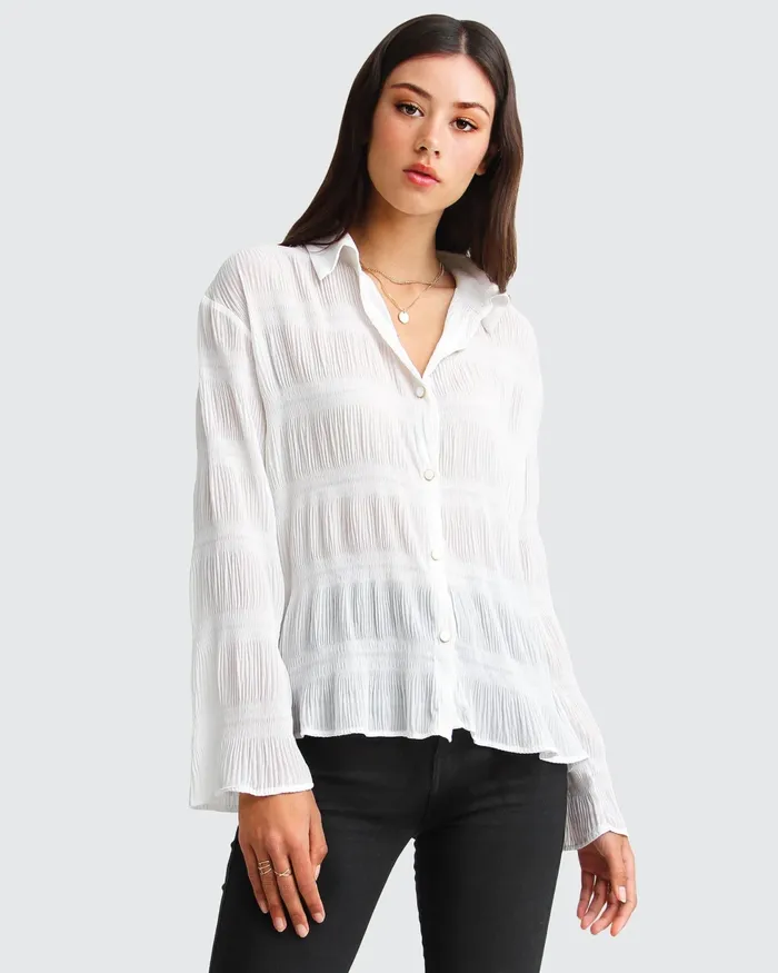 Belle and Bloom Tops Women Yoko Shirred Chiffon Blouse 8211 Cream