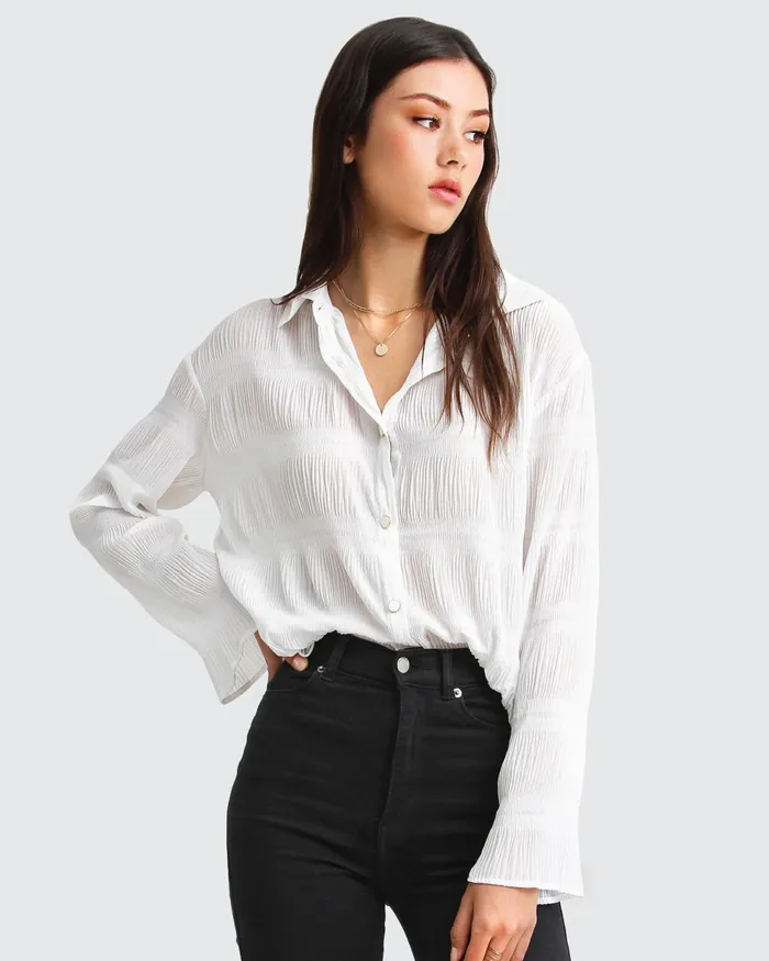 Belle and Bloom Tops Women Yoko Shirred Chiffon Blouse 8211 Cream