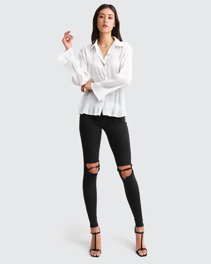 Belle and Bloom Tops Women Yoko Shirred Chiffon Blouse 8211 Cream