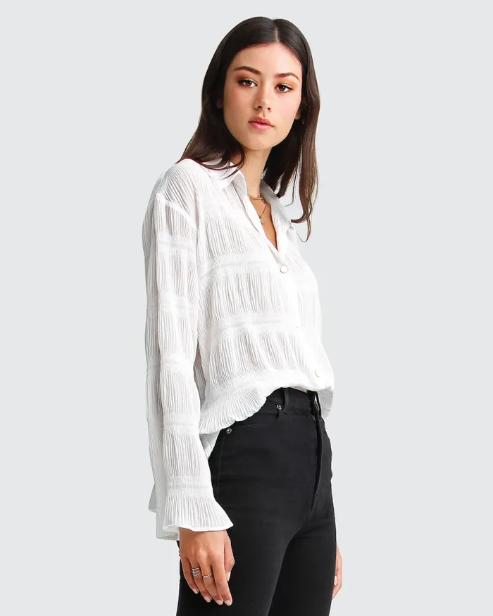 Belle and Bloom Tops Women Yoko Shirred Chiffon Blouse 8211 Cream