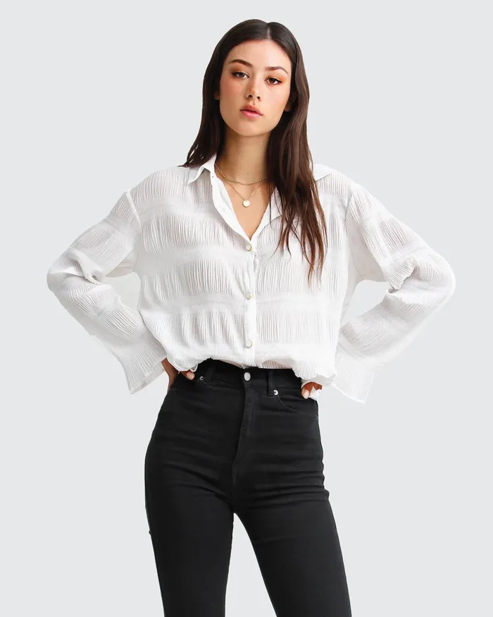 Belle and Bloom Tops Women Yoko Shirred Chiffon Blouse 8211 Cream
