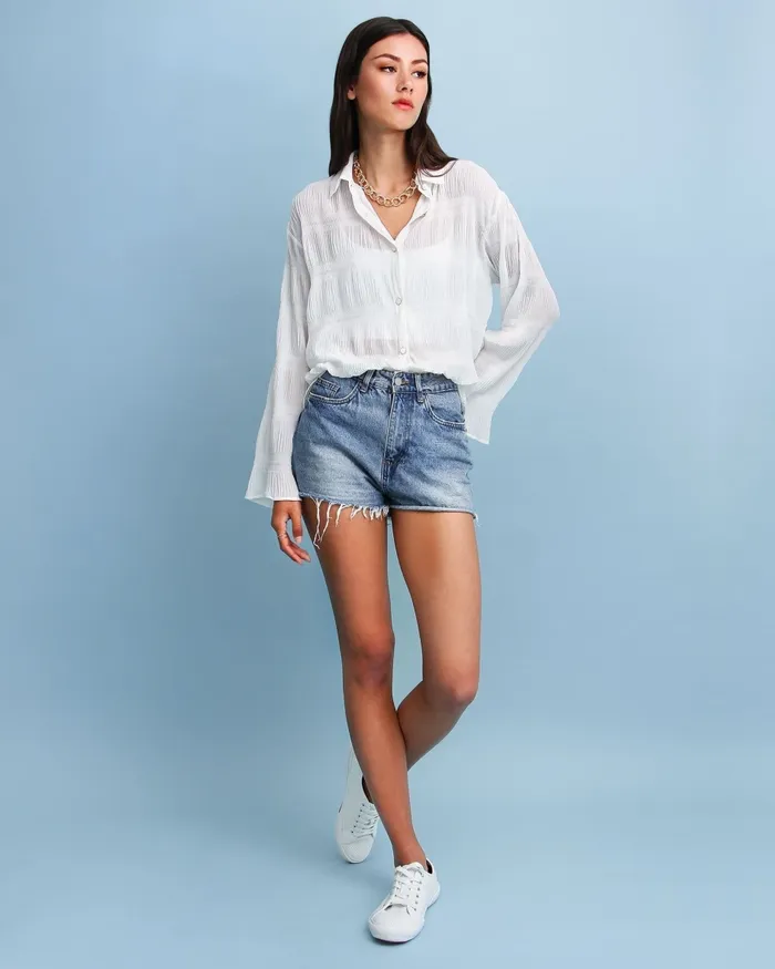 Belle and Bloom Tops Women Yoko Shirred Chiffon Blouse 8211 Cream