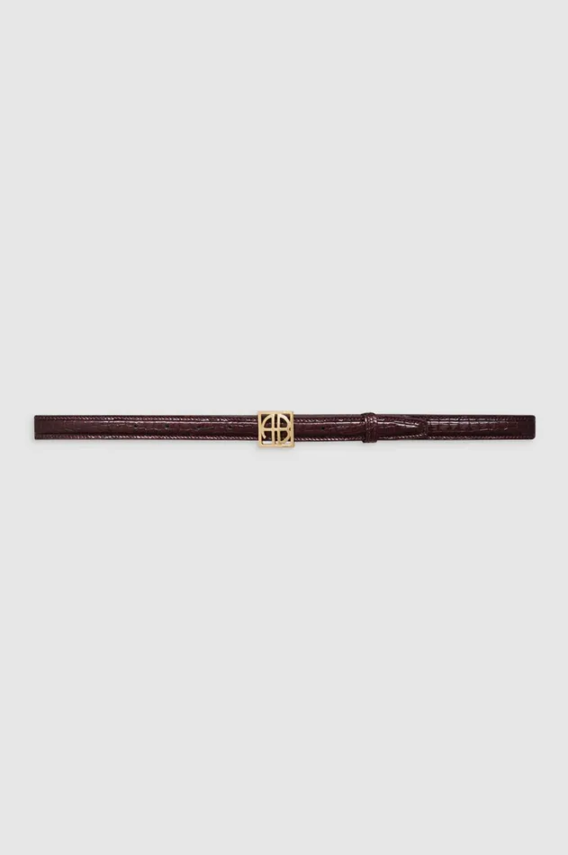 Belts Women ANINE BING Monogram Belt 8211 Burgundy Small Embossed