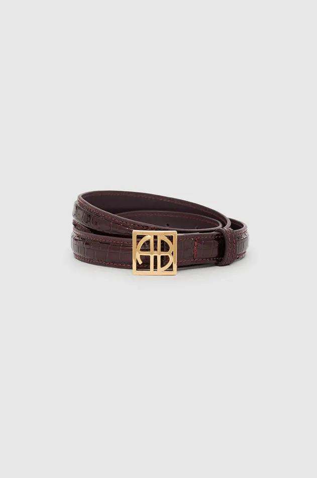 Belts Women ANINE BING Monogram Belt 8211 Burgundy Small Embossed