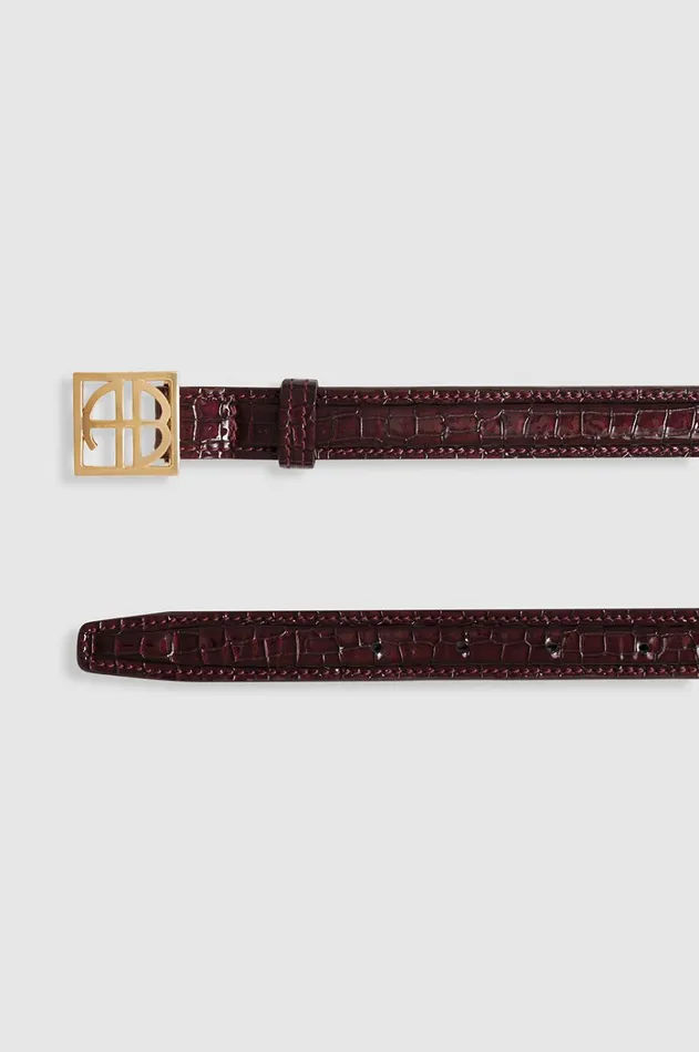 Belts Women ANINE BING Monogram Belt 8211 Burgundy Small Embossed
