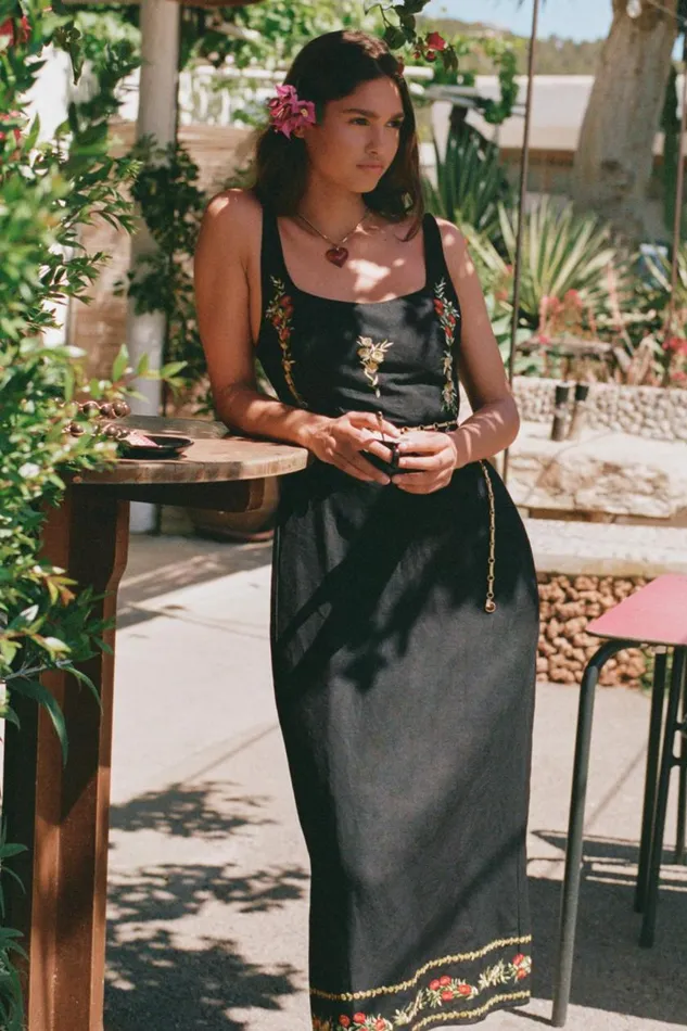 Benedict Summer Embroidery Black Women RIXO Dresses