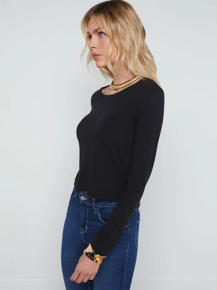 Benny Cotton Crewneck Tee Black Women L039Agence Tees Benny Cotton Crewneck Tee Black Women L039Agence Tees