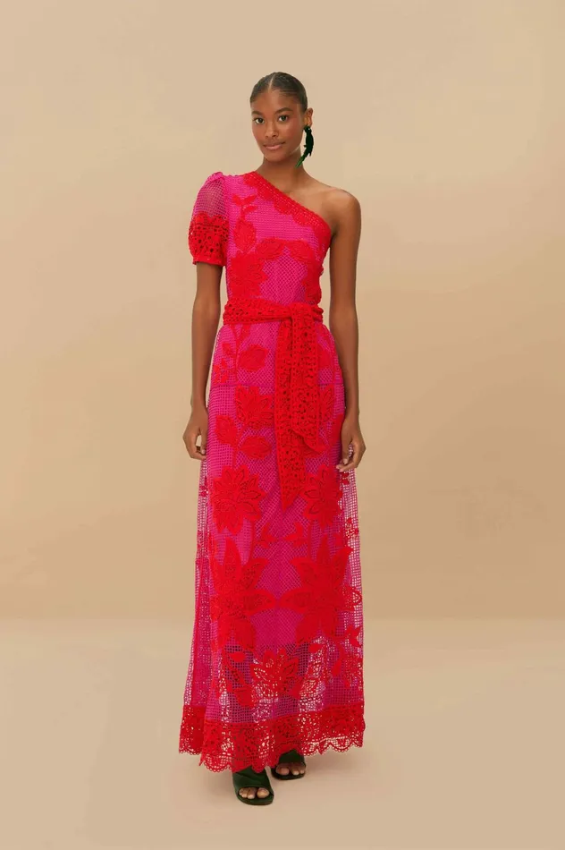 Bicolor Guipure OneShoulder Maxi Dress Women FARM Rio Maxi Dresses