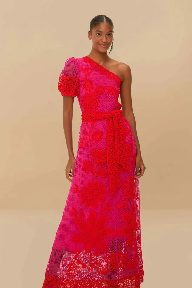 Bicolor Guipure OneShoulder Maxi Dress Women FARM Rio Maxi Dresses Bicolor Guipure OneShoulder Maxi Dress Women FARM Rio Maxi Dresses