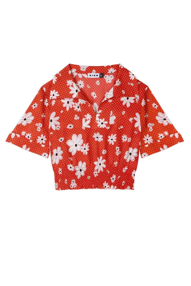 Bina Red Polka Dot Daisy Women RIXO Tops Bina Red Polka Dot Daisy Women RIXO Tops