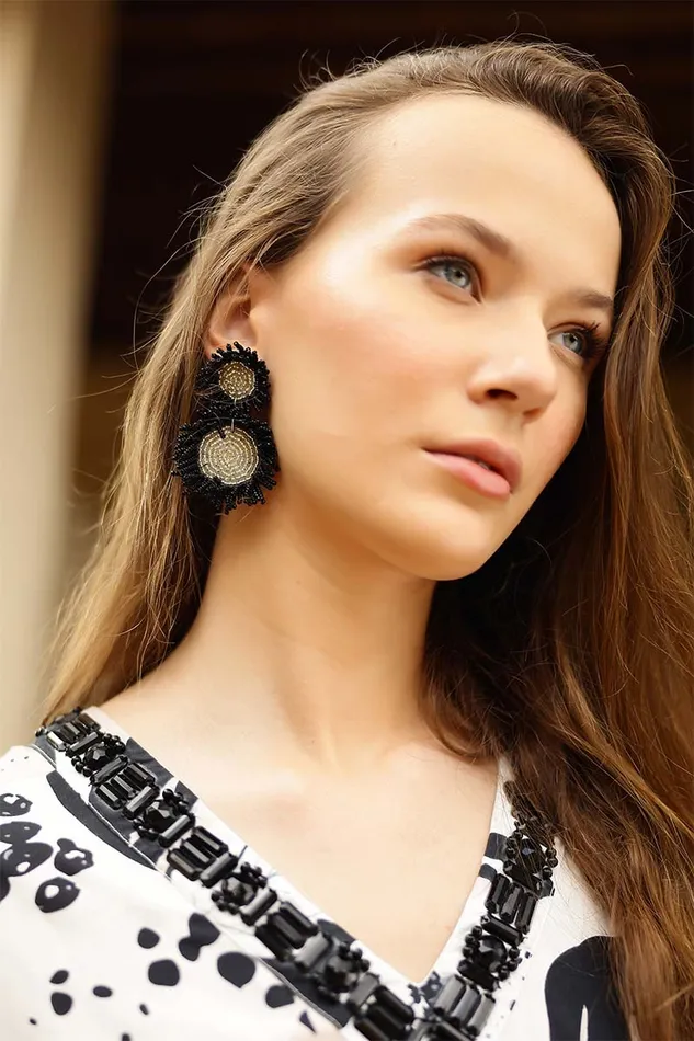 Black and Silver Beaded Statement Earrings Black and Silver Beaded Statement Earrings