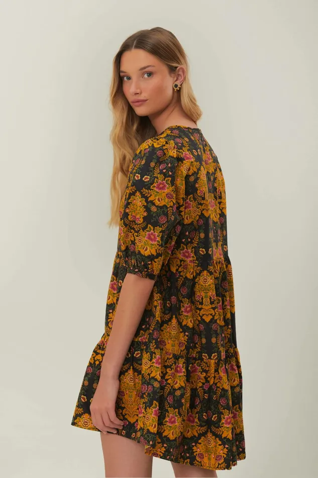 Black Arabesque Floral Puff Sleeve Mini Dress Women FARM Rio Mini Dresses Black Arabesque Floral Puff Sleeve Mini Dress Women FARM Rio Mini Dresses