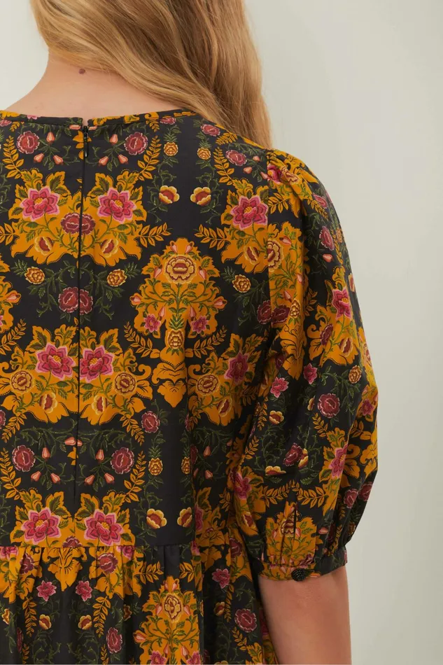 Black Arabesque Floral Puff Sleeve Mini Dress Women FARM Rio Mini Dresses Black Arabesque Floral Puff Sleeve Mini Dress Women FARM Rio Mini Dresses