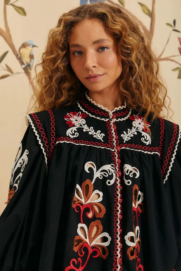 Black Cashew Mandala Richilieu Blouse Women FARM Rio Blouses Black Cashew Mandala Richilieu Blouse Women FARM Rio Blouses
