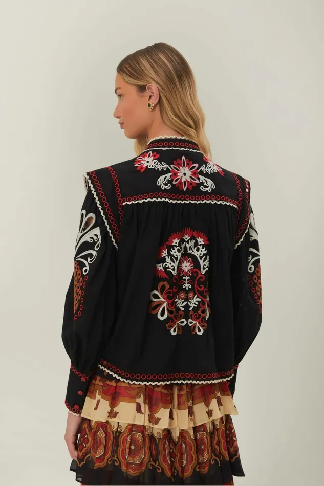 Black Cashew Mandala Richilieu Blouse Women FARM Rio Blouses Black Cashew Mandala Richilieu Blouse Women FARM Rio Blouses