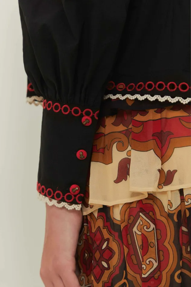Black Cashew Mandala Richilieu Blouse Women FARM Rio Blouses Black Cashew Mandala Richilieu Blouse Women FARM Rio Blouses