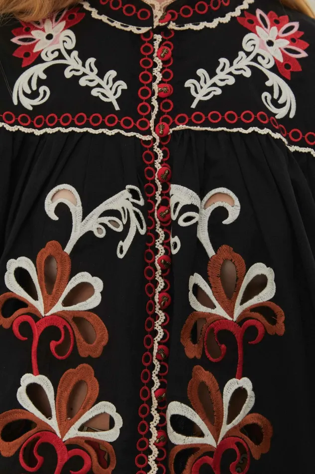 Black Cashew Mandala Richilieu Blouse Women FARM Rio Blouses Black Cashew Mandala Richilieu Blouse Women FARM Rio Blouses
