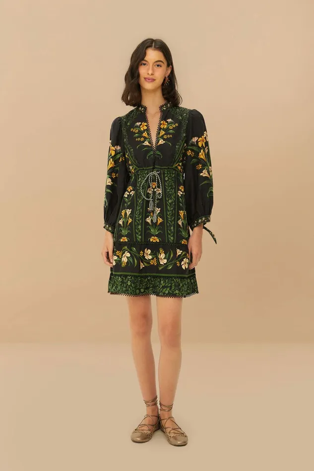 Black Flowers Arch Lenzing Ecovero Euroflax Mini Dress Women FARM Rio Mini Dresses Black Flowers Arch Lenzing Ecovero Euroflax Mini Dress Women FARM Rio Mini Dresses