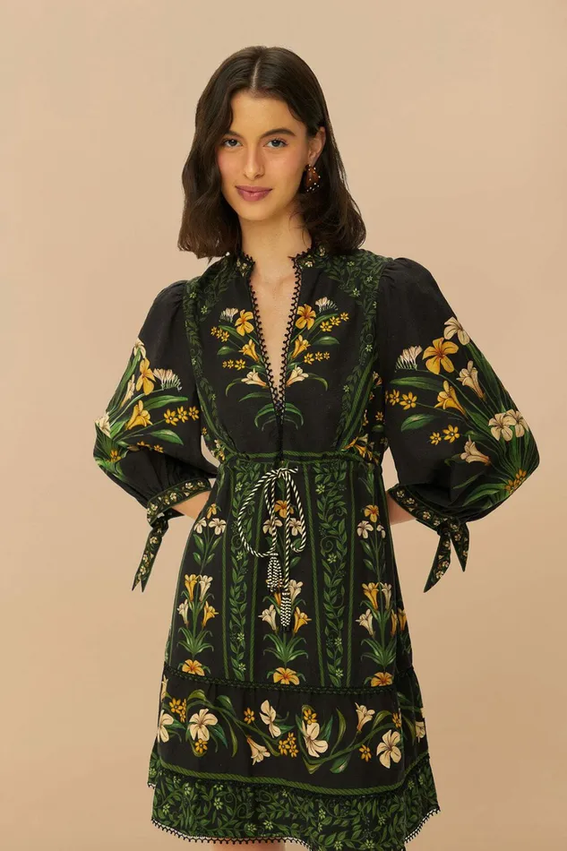 Black Flowers Arch Lenzing Ecovero Euroflax Mini Dress Women FARM Rio Mini Dresses Black Flowers Arch Lenzing Ecovero Euroflax Mini Dress Women FARM Rio Mini Dresses